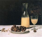 still life with wine and chestnuts